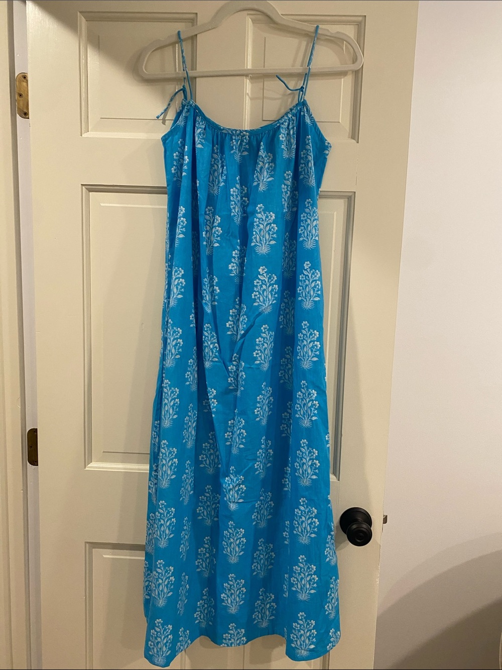Turquoise Blue Floral Spaghetti-Strap Maxi Dress